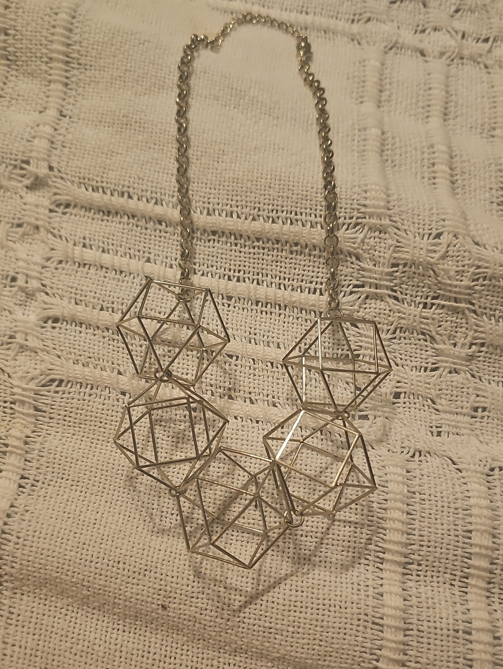 Vintage Silver Geometric Cube Necklace Decagon Art Deco Jewelry Retro